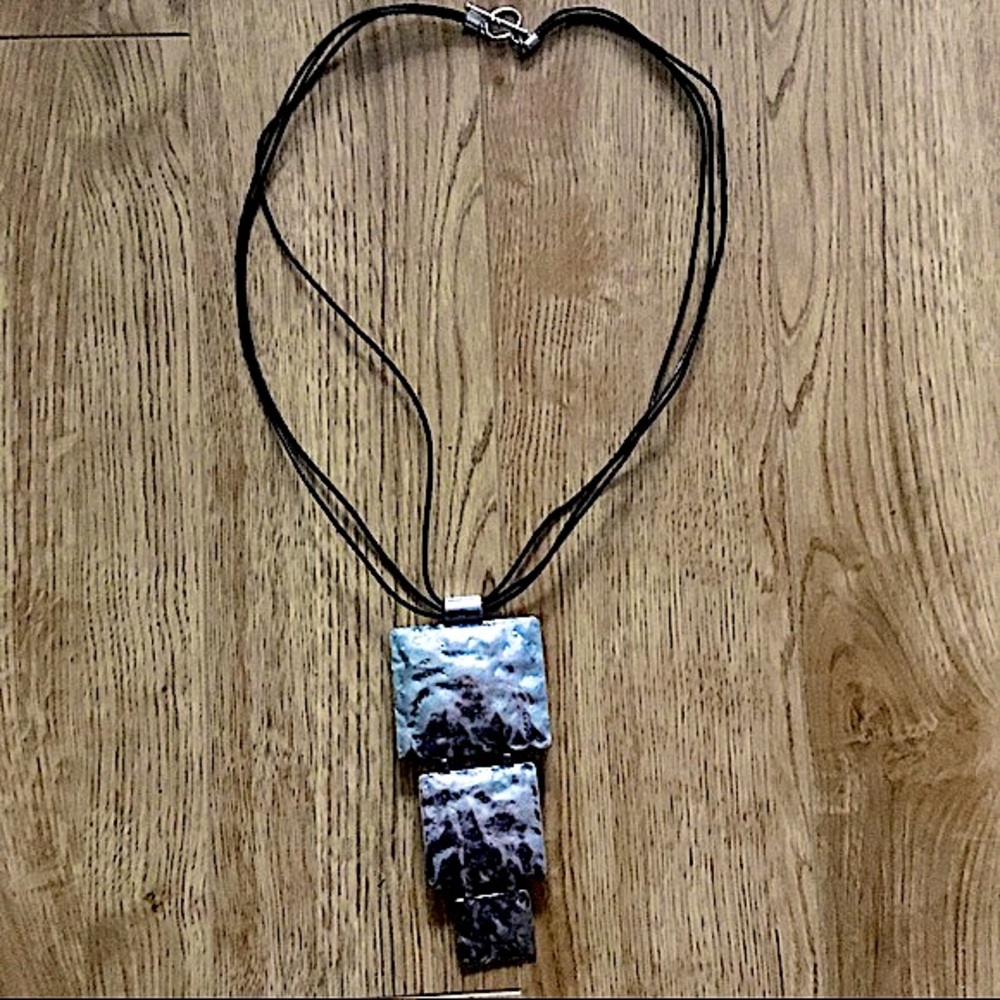 MODERNIST Necklace. Women's Metal Silver Tone Statement Piece on Black Cord